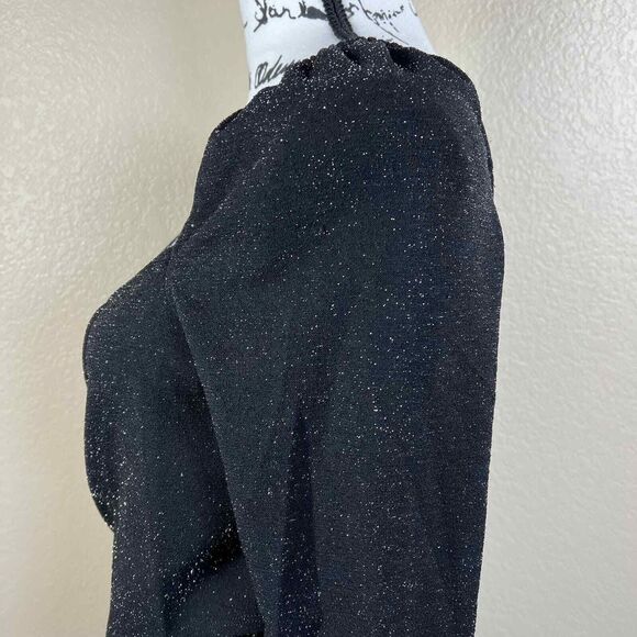 1 state black glitter print  top Cropped Textured Wrap Top long sleeve size M - Picture 16 of 16